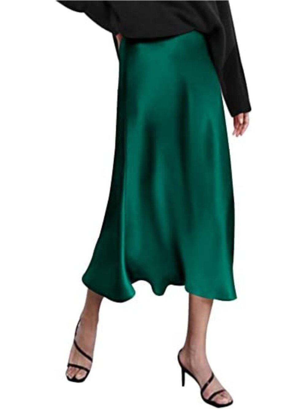 High Waisted Satin Midi Skirt with Zipper for Women